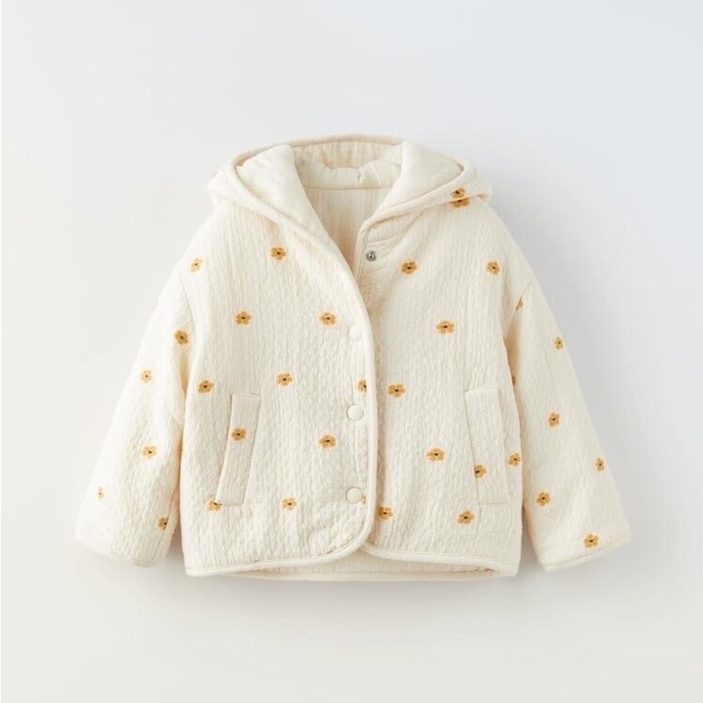 Zara Quilted Baby Jacket with Floral Embroidery